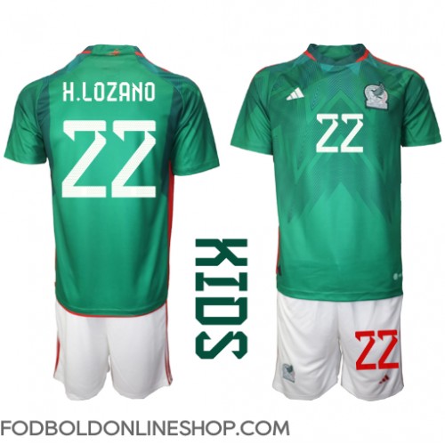 Mexico Hirving Lozano #22 Hjemme Trøje Børn VM 2022 Kortærmet (+ Korte bukser)